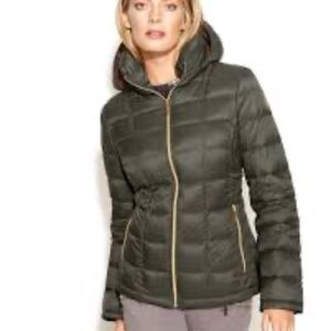 Michael Kors Gray Jacket Women's Sz S Packable Down Fill Puffer Full Zip Hooded